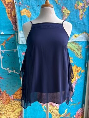 BCBGeneration Navy Chiffon Overlay Spaghetti-Strap Cami
